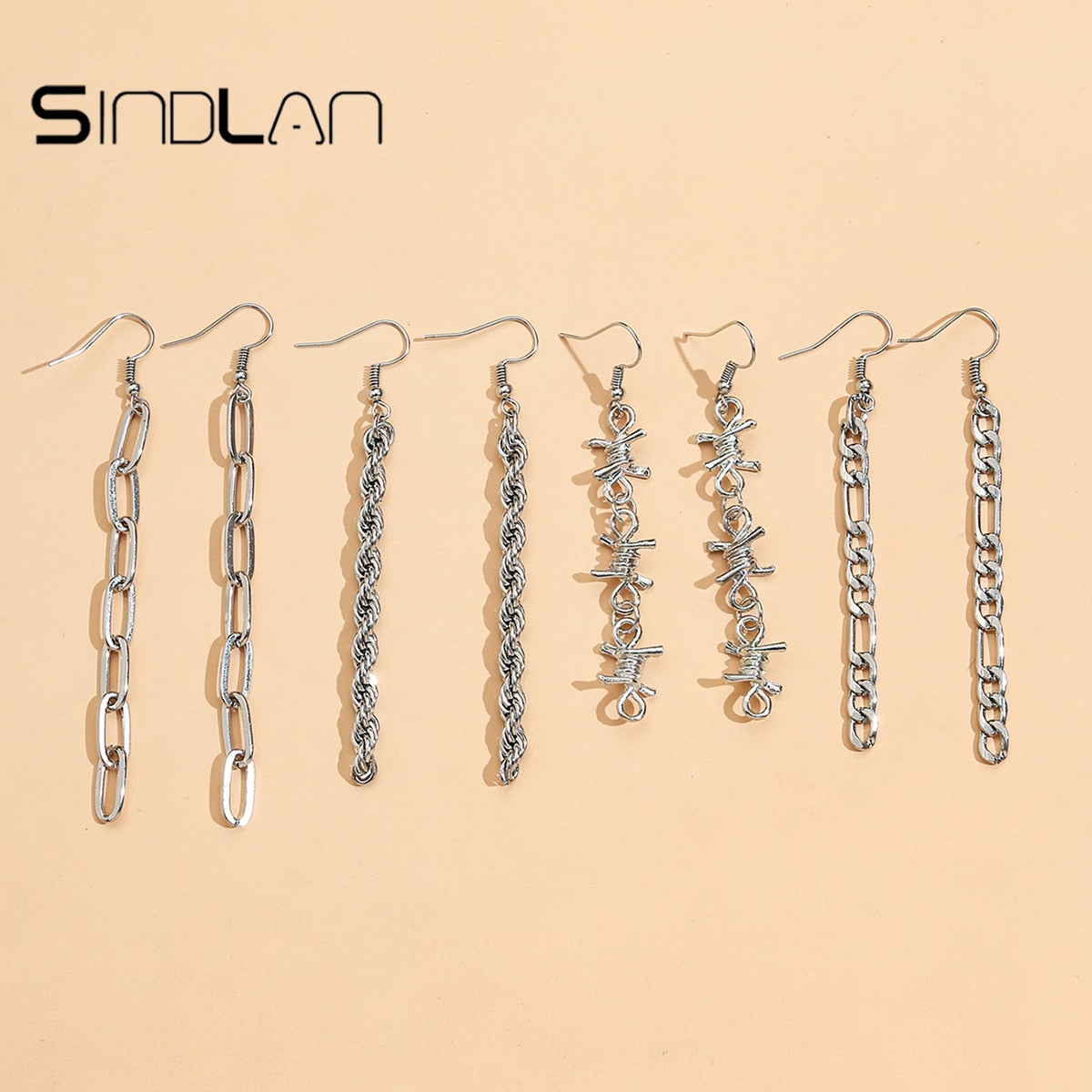 Metal Silver Color Chain Unusual Earrings Simple Jewelry