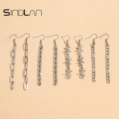 Metal Silver Color Chain Unusual Earrings Simple Jewelry