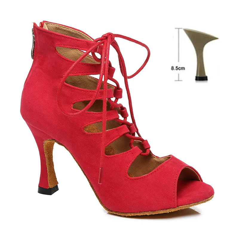 Women Lace-UP Latin Dance Shoes High Heels