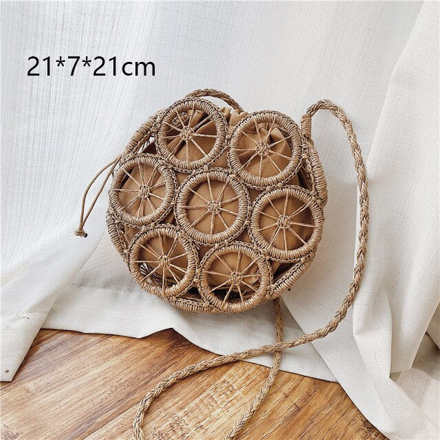 Round Straw Beach Vintage Handmade Woven Shoulder Bag