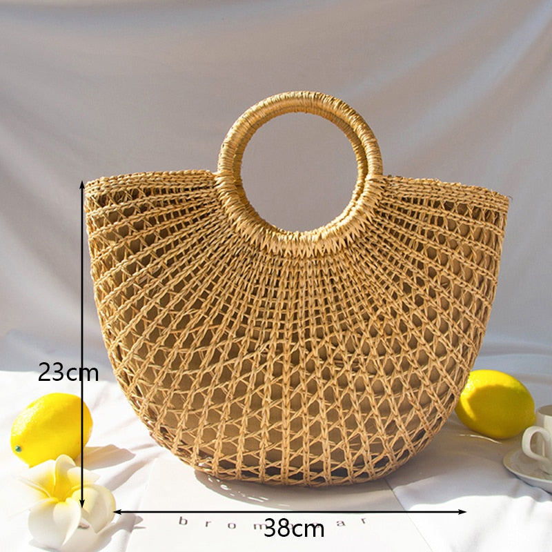 Round Straw Beach Vintage Handmade Woven Shoulder Bag