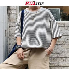 Oversized Striped Cotton Tops Colorful Streetwear Tees