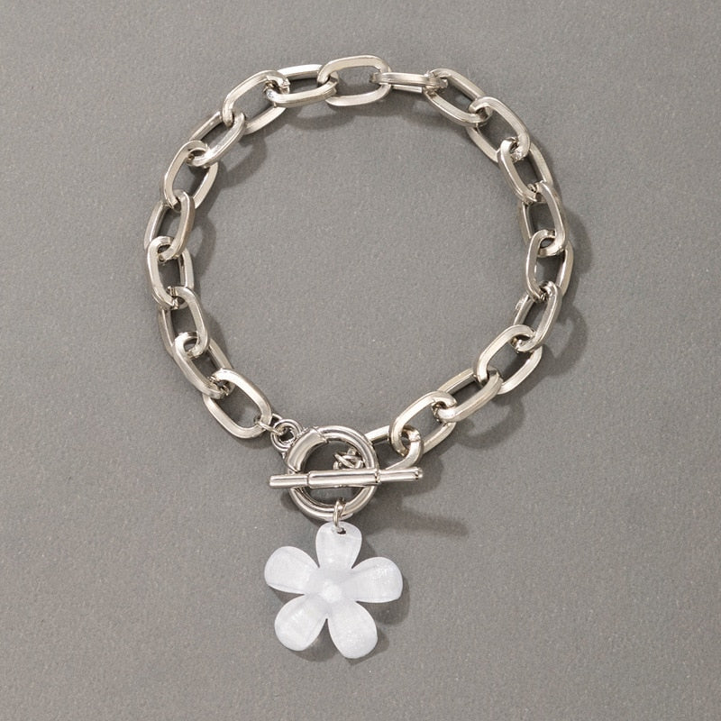 1Pc Flower Silver Color Chain Wrist Bracelet