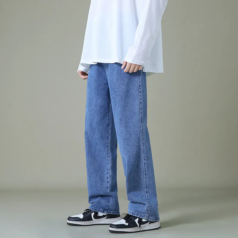 Men Denim Wide-leg Pants Korean Style Straight Baggy Jeans