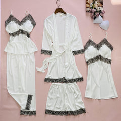 5PCS Lace Satin Robe Gown Sets Nighty Sleepwear Nightgown