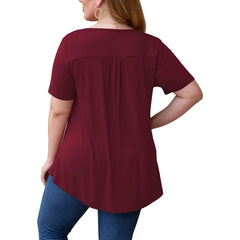 Plus Size Lace Blouses Shirts Stitching Short Sleeve Round Neck