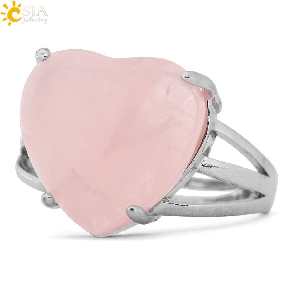 Crystal for Women Silver Color Natural Stone Adjustable Rings