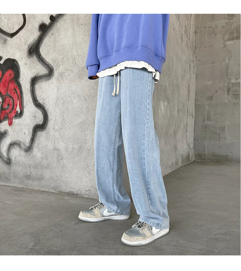 Streetwear Baggy Jeans Fashion Elastic Waist Loose Straight-leg