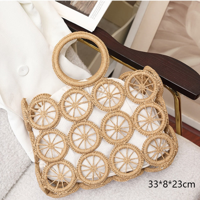 Round Straw Beach Vintage Handmade Woven Shoulder Bag