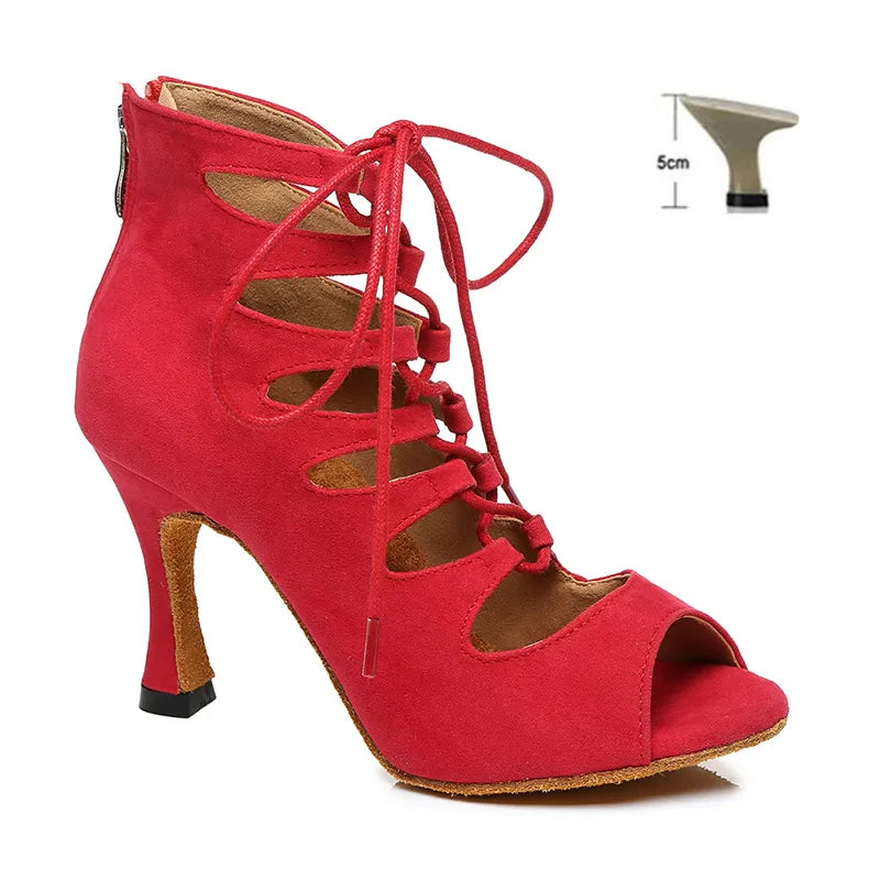 Women Lace-UP Latin Dance Shoes High Heels