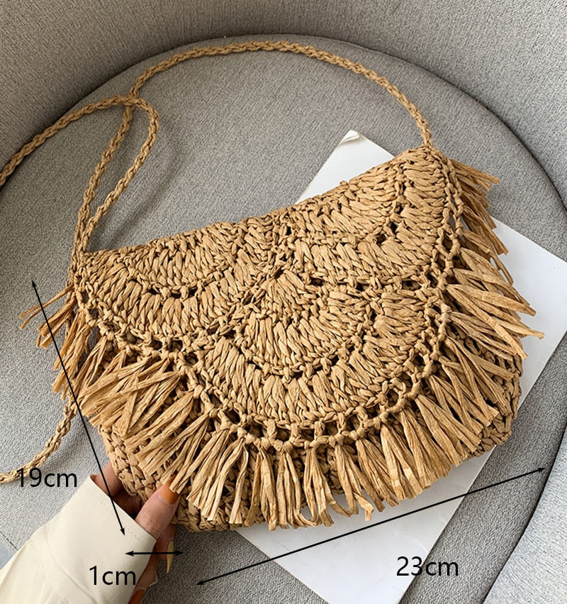 Round Straw Beach Vintage Handmade Woven Shoulder Bag