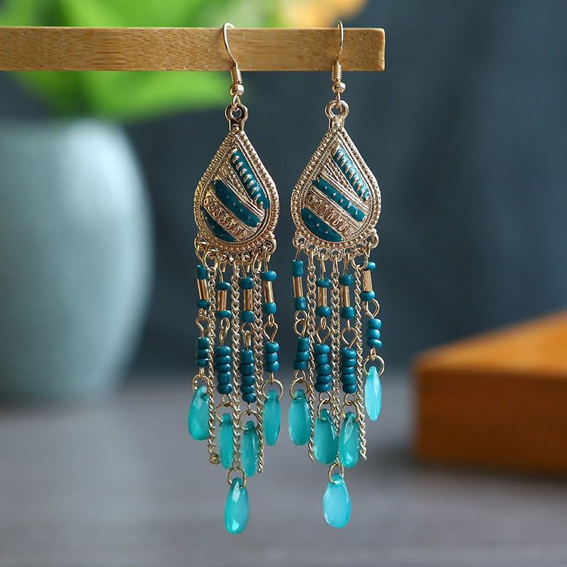 Bohemian Long Crystal Tassel Earrings Colorful