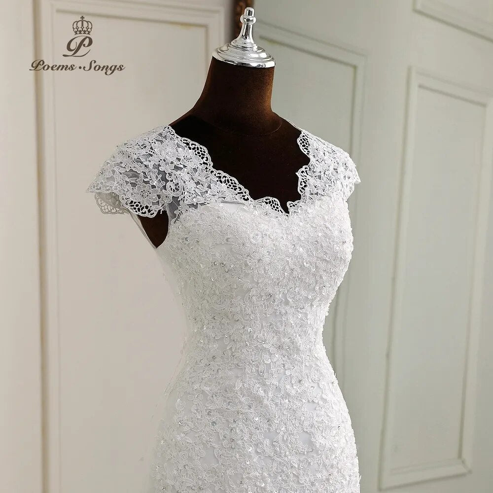 Elegant dresses Mermaid Wedding Dress cap sleeves style Lace