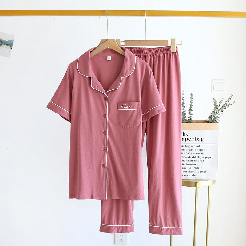 Couple Pajamas Two-piece Short-sleeved Pants Simple Home Service Set Male