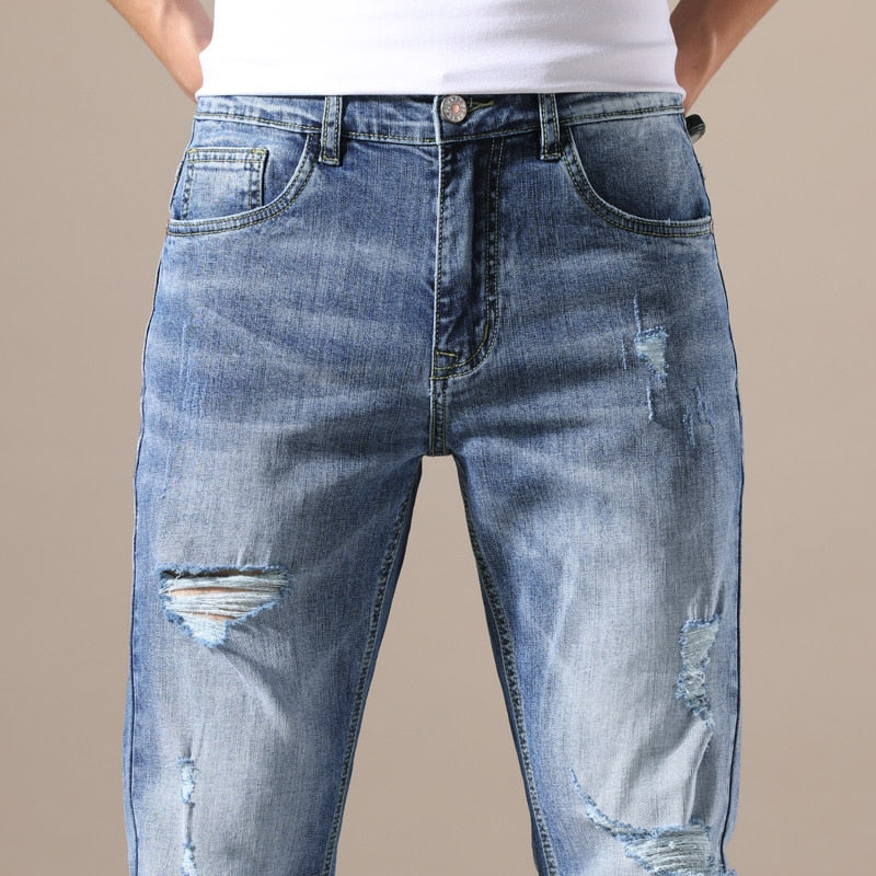 Jeans Slim Fit Skinny Denim Jeans Elastic Ripped Hole Pants