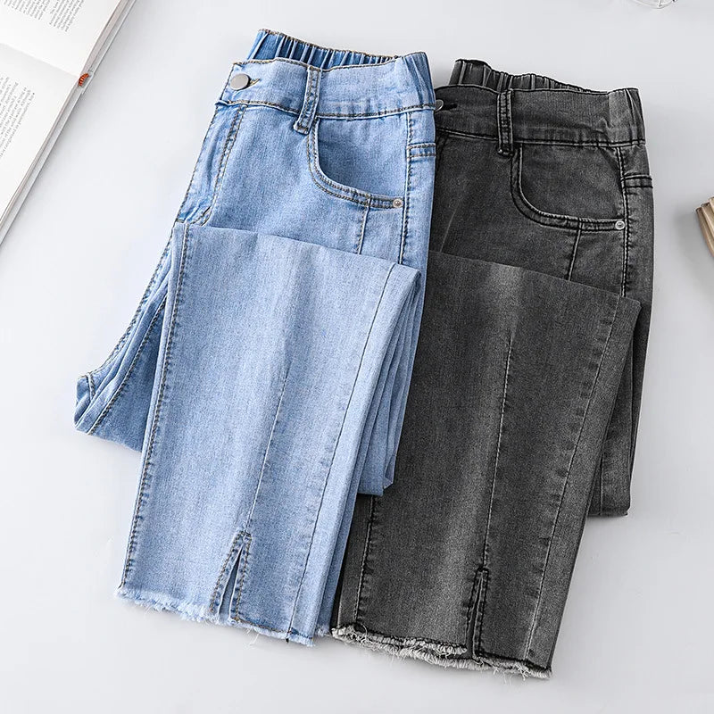 High Waist Mom Pockets Zipper Pants Cotton Harem Jeans