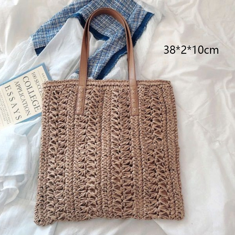 Round Straw Beach Vintage Handmade Woven Shoulder Bag