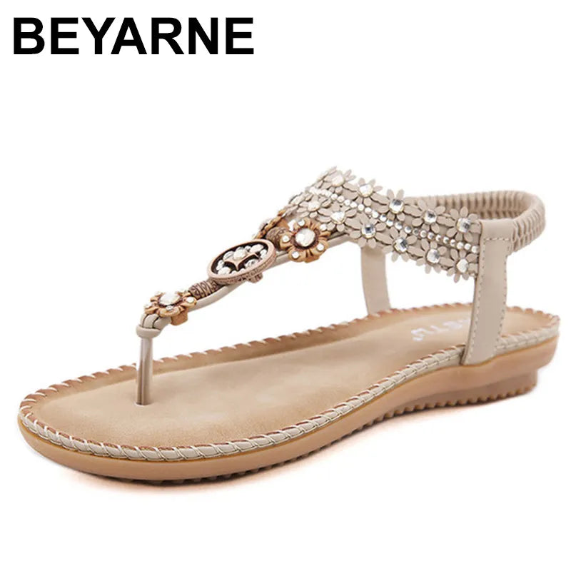 Women's Flat Sandals Water drill flower Non Slip Flat Shoes