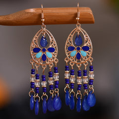 Bohemian Antique Gold Color Long Water Drop Tassel Earrings