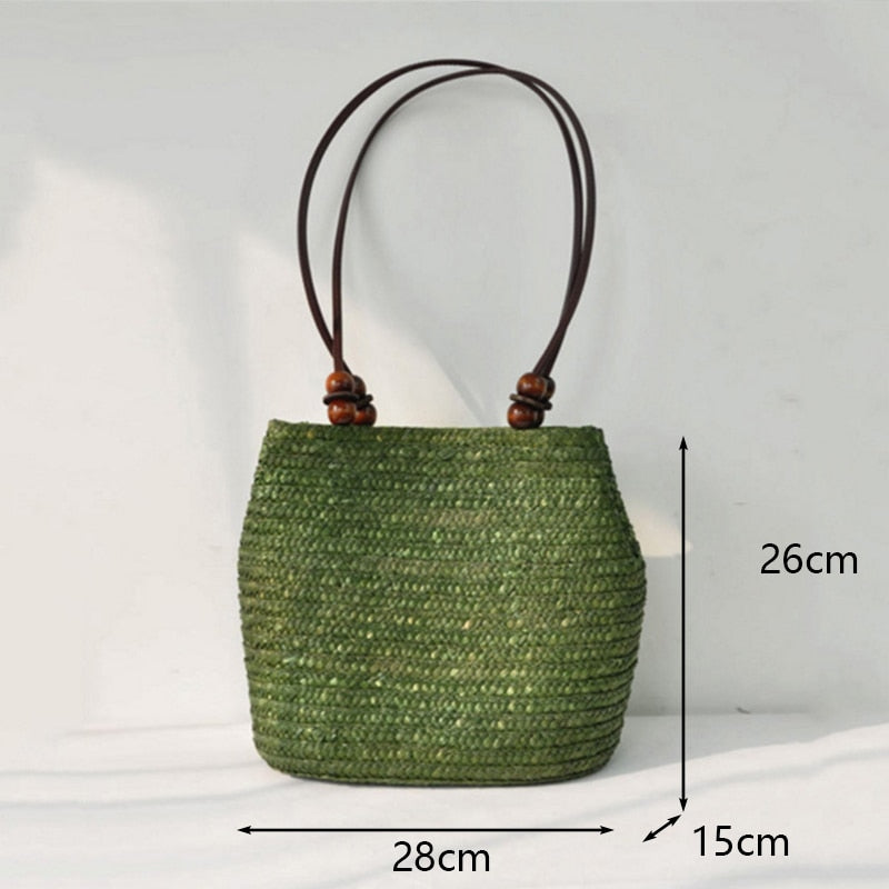 Round Straw Beach Vintage Handmade Woven Shoulder Bag