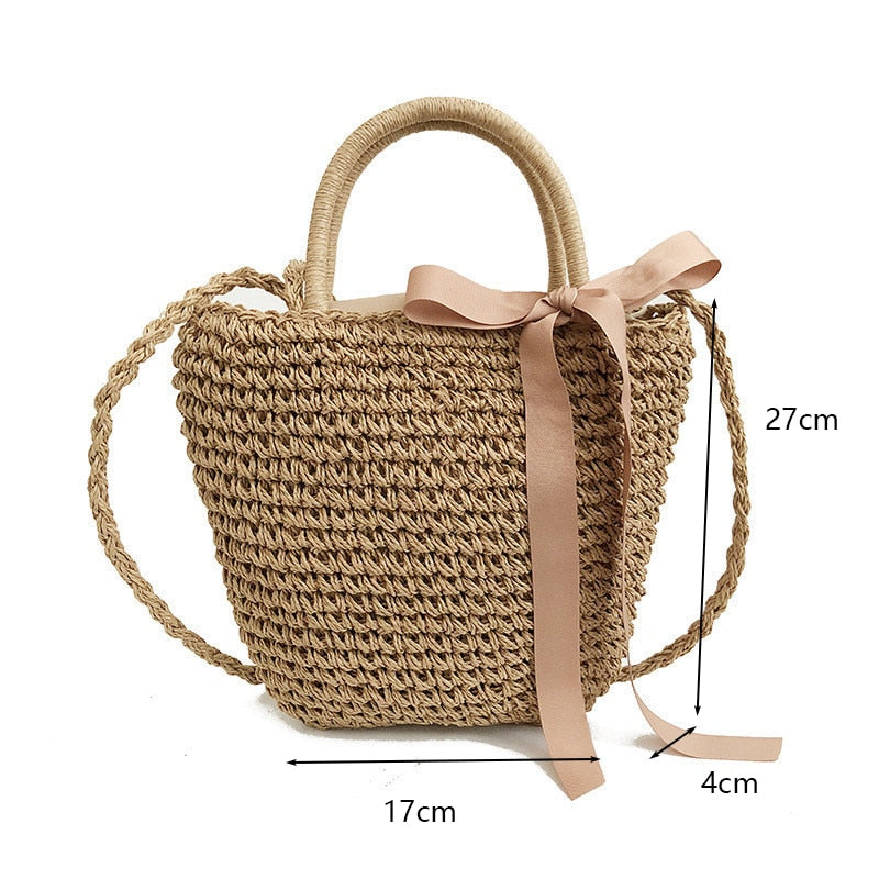 Round Straw Beach Vintage Handmade Woven Shoulder Bag