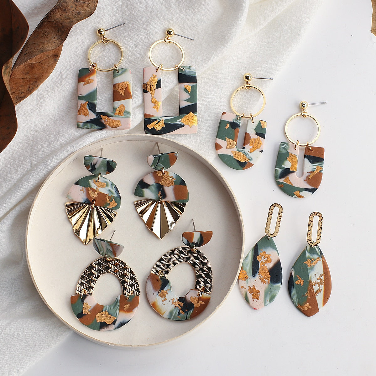 Handmade Polymer Clay Drop Earrings Fashion Pattern