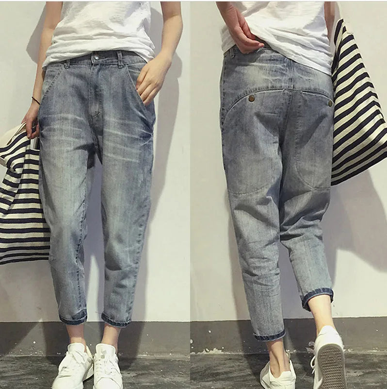 Women's Jeans Style Loose Office Ladies Streetwear Solid Color