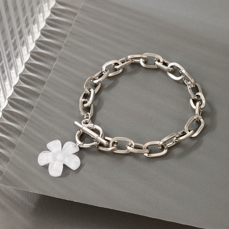 1Pc Flower Silver Color Chain Wrist Bracelet