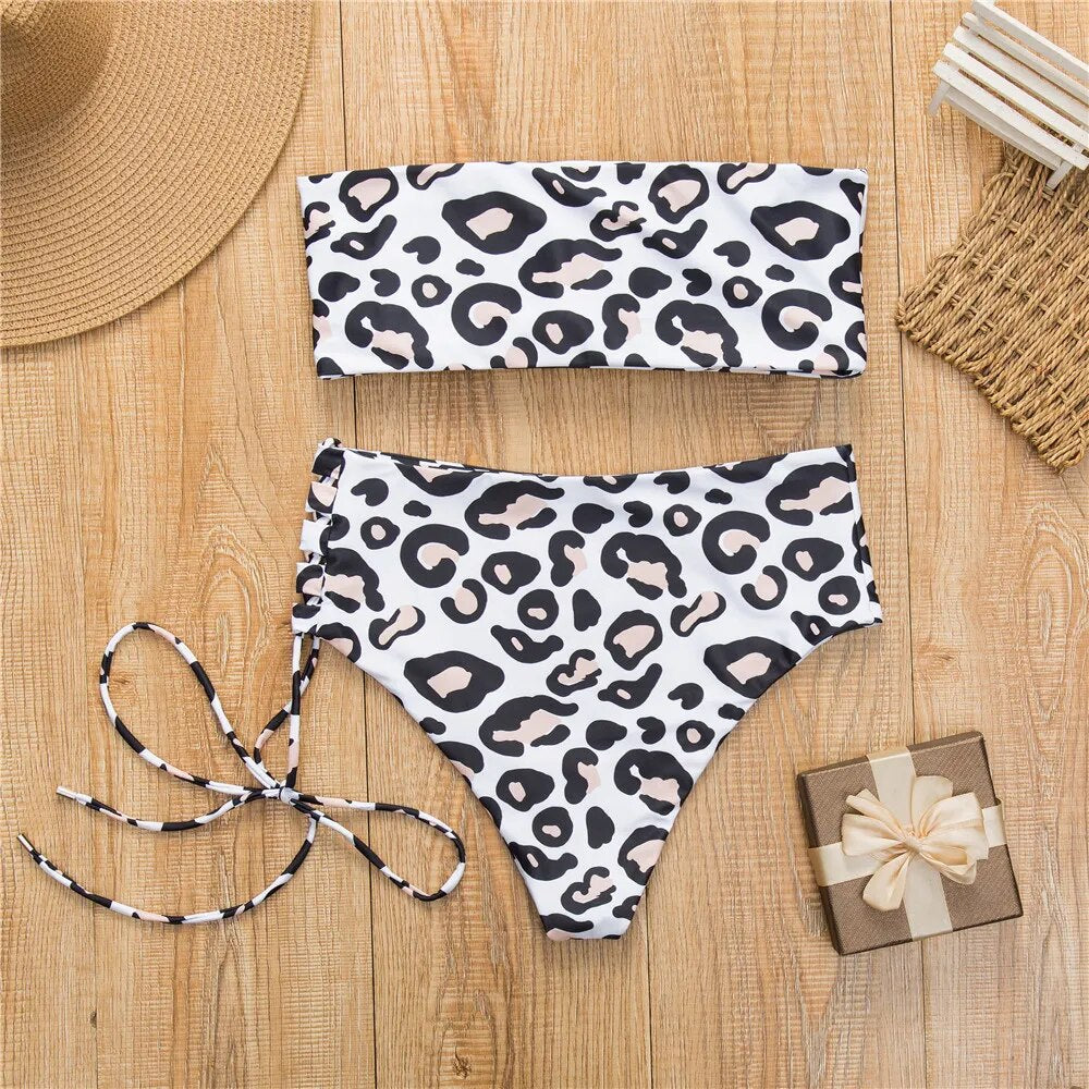 Swimsuit Bikini Women High Waist Bikini Sets Solid Leopard