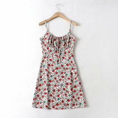 Summer Floral Print Backless Sling Dress Spaghetti Strap