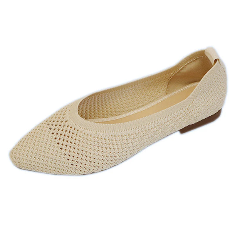 Knitted Ballet Flats Mesh Breathable Pointed Toe Slip on Loafers