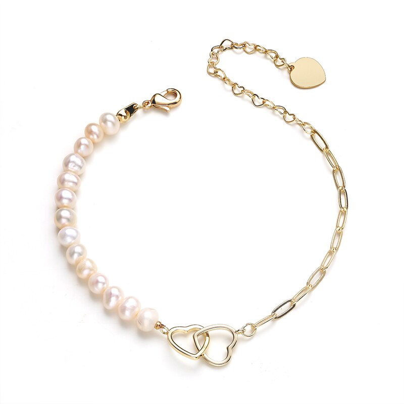 Stainless steel Chain Pearl Splicing Heart-Shaped Clasp Bracelets