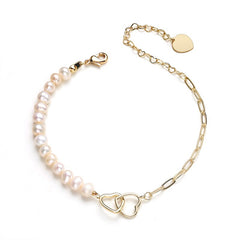 Stainless steel Chain Pearl Splicing Heart-Shaped Clasp Bracelets