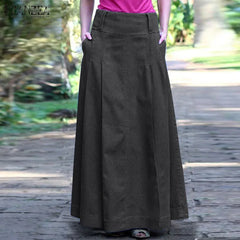 Oversize Summer Denim Blue Long Skirts  Vintage High Waist