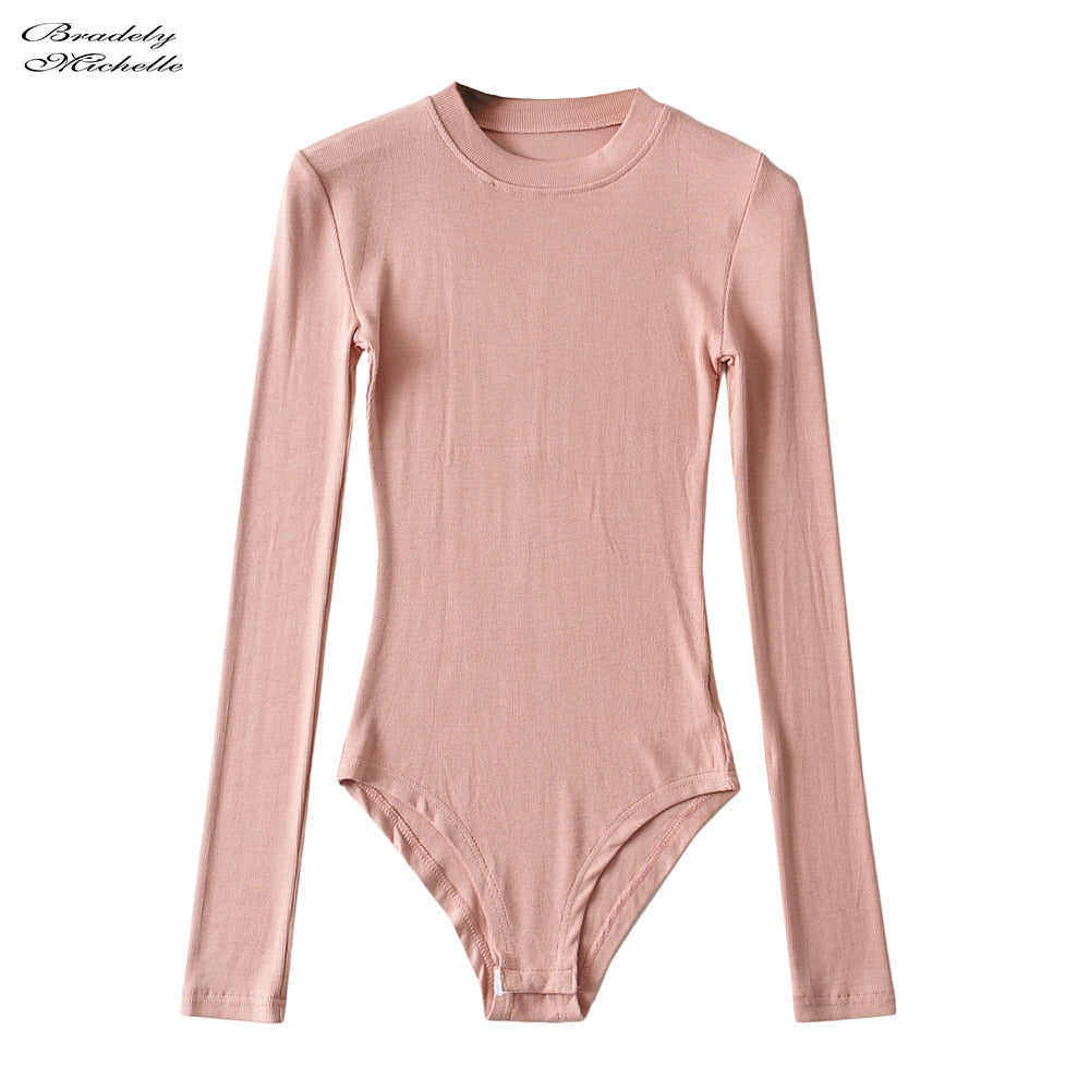 Fashion Vintage Rompers Slim Long-Sleeve O-neck Tops Bodysuits