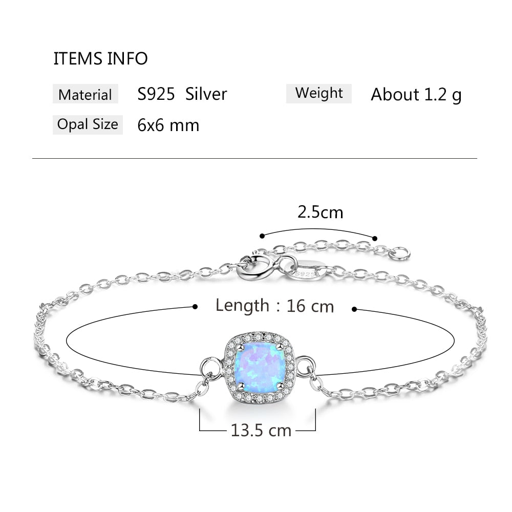 Sterling Silver Square Created Blue Chain Bracelets Bangles