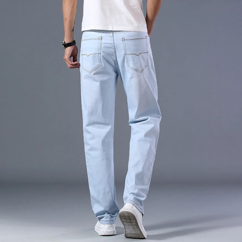 Plus Size Men's Light Blue Jeans Loose Straight Denim Pants