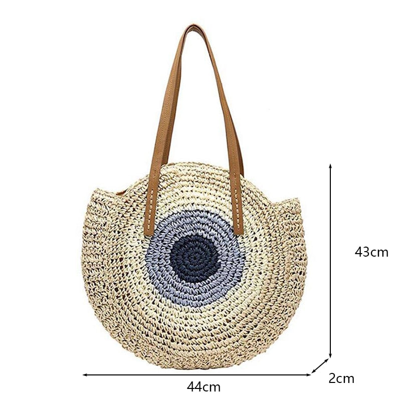 Round Straw Beach Vintage Handmade Woven Shoulder Bag