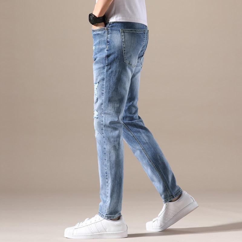 Jeans Slim Fit Skinny Denim Jeans Elastic Ripped Hole Pants