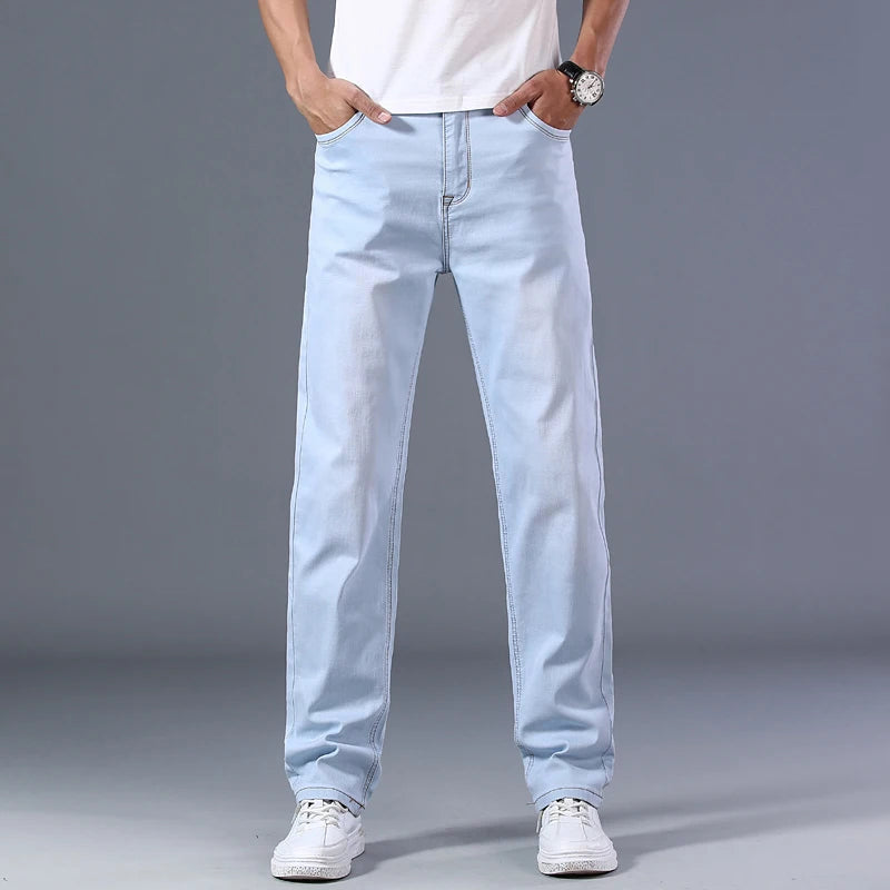 Plus Size Men's Light Blue Jeans Loose Straight Denim Pants