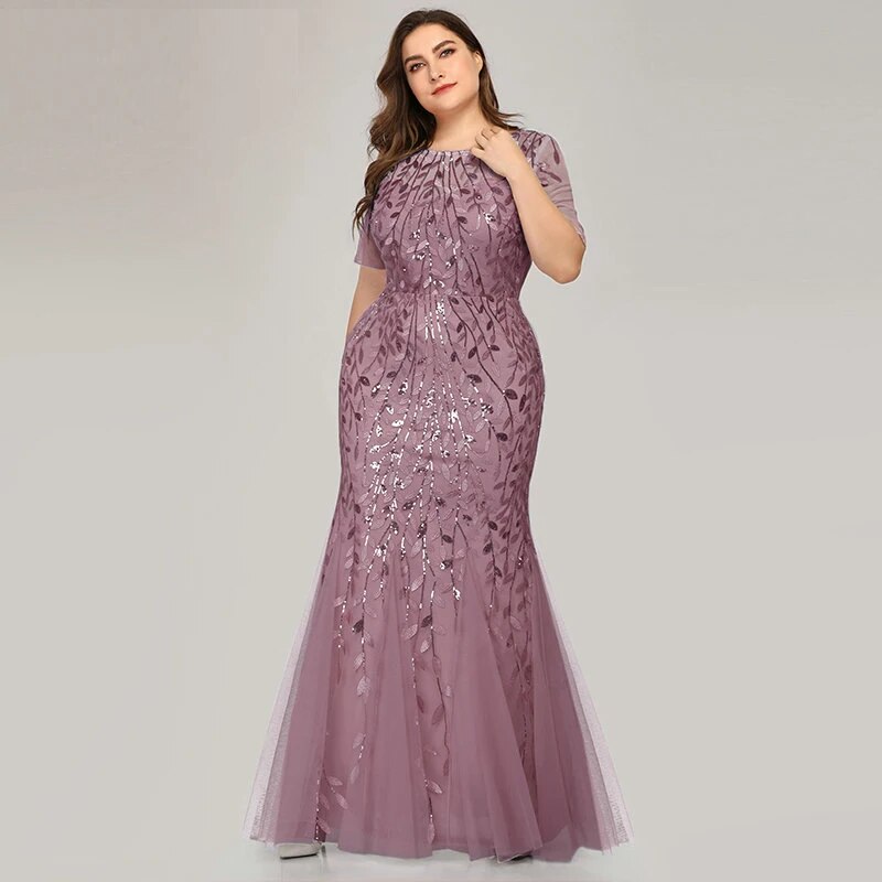 Plus Size Sequin Mesh Mermaid Slim Evening Dress