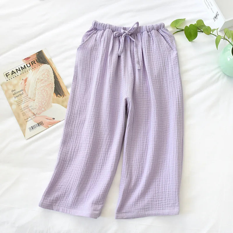 cotton crepe cloth pants large size loose home pants multicolor