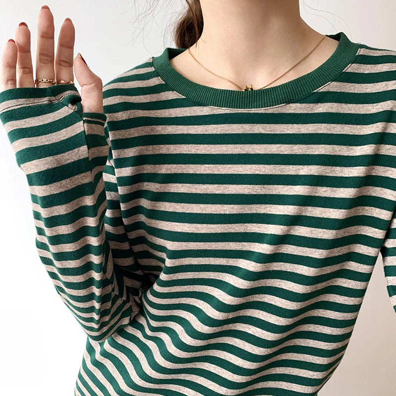 Long Sleeve T-shirts Stripe O-neck Casual Shirt Fashion