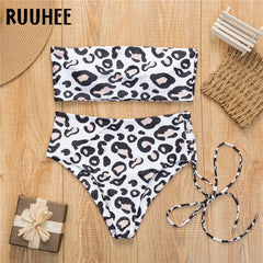 Swimsuit Bikini Women High Waist Bikini Sets Solid Leopard