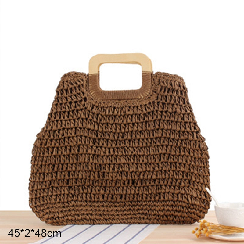 Round Straw Beach Vintage Handmade Woven Shoulder Bag