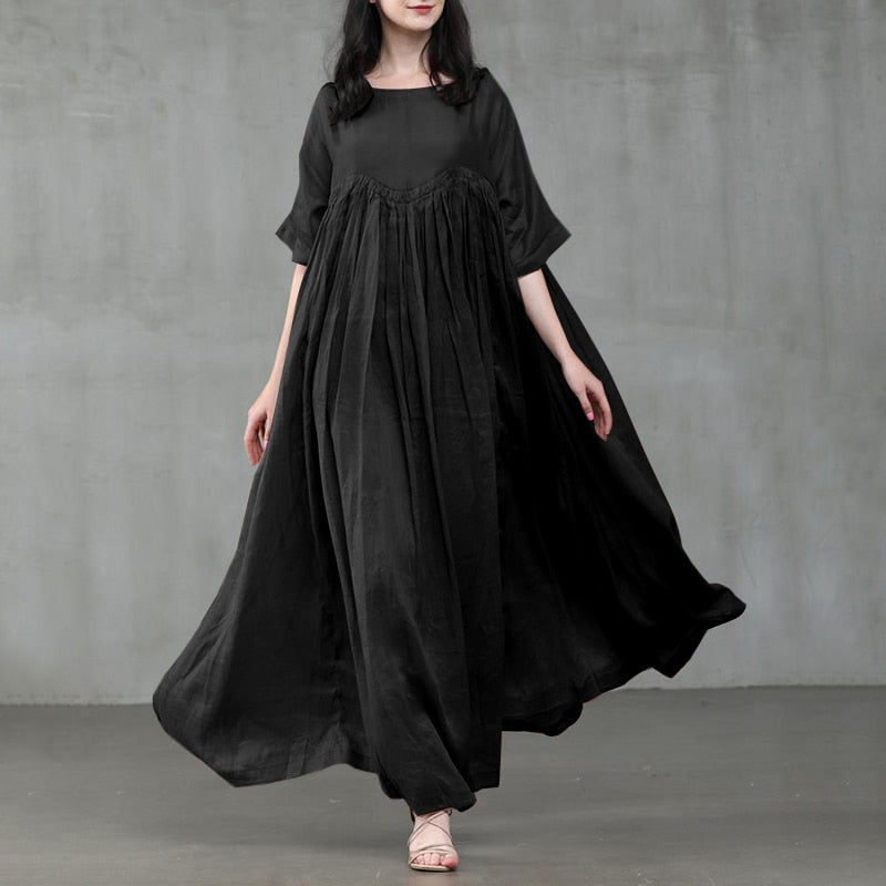 Women's Summer Sundress Kaftan Pleated Maxi Dress Casual