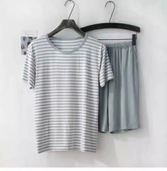 modal pajamas short-sleeved shorts striped T-shirt plus size home service