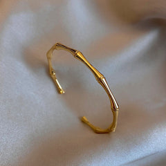 Bamboo Shape Gold Cuff Bracelet Fashion Simple