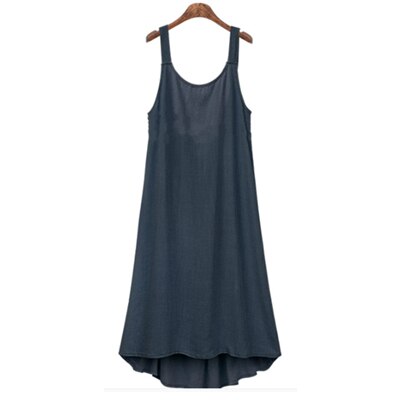 Large Size 5XL Dresses Cotton Linen Sling Loose Style Sleeveless