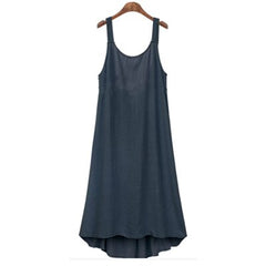 Large Size 5XL Dresses Cotton Linen Sling Loose Style Sleeveless